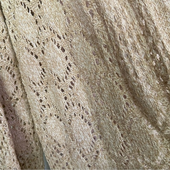 J.Jill Long Open Front Hooded Crocheted Cardigan Size M Beige Lightweight Spring - Picture 8 of 8